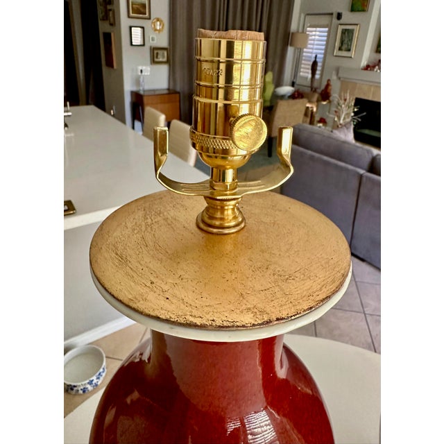 Pair 19th Century Chinese Flambe Oxblood Porcelain Table Lamps For Sale - Image 10 of 18