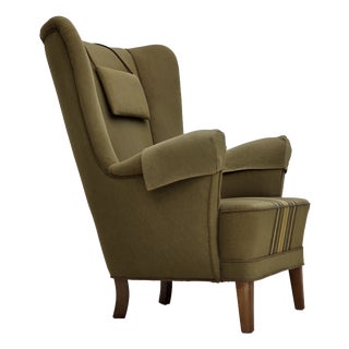 Danish Highback Armchair in Green Furniture Wool, 1960s For Sale