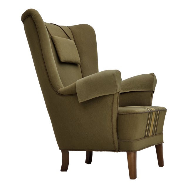 Danish Highback Armchair in Green Furniture Wool, 1960s For Sale