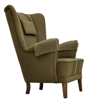 Danish Highback Armchair in Green Furniture Wool, 1960s
