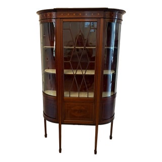 Antique Edwardian Mahogany Inlaid Bow-Ended Display Cabinet, 1900 For Sale