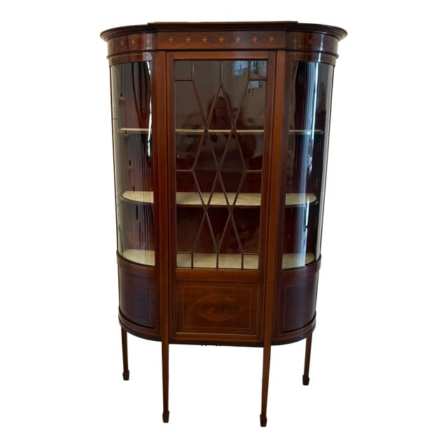 Antique Edwardian Mahogany Inlaid Bow-Ended Display Cabinet, 1900 For Sale