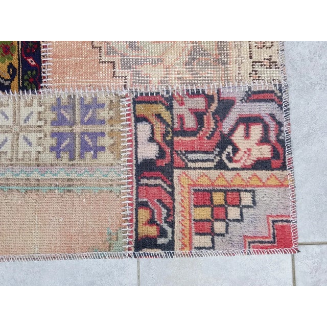 Biege and Red Wool Vintage Saloon Runner For Sale - Image 6 of 10