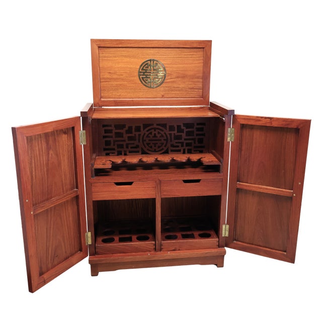 George Zee 1960s George Zee Teak and Brass Flip-Top Cocktail Bar Cabinet For Sale - Image 4 of 16
