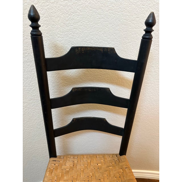 Vintage Primitive Ladder Back Chairs With Handwoven Rush Seats – Pair For Sale - Image 12 of 12