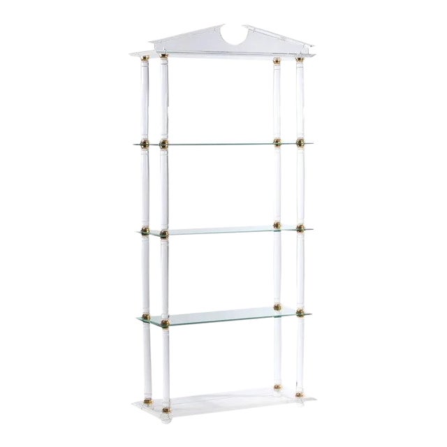 Neoclassic Modern Lucite and Brass Etagere For Sale