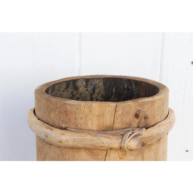 1950s Tall Rustic Wood & Bamboo Vase For Sale - Image 5 of 8