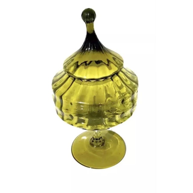 Empoli Vintage Mid Century Modern Italian Empoli Blown Glass Apothecary Jar Green Italy. For Sale - Image 4 of 7