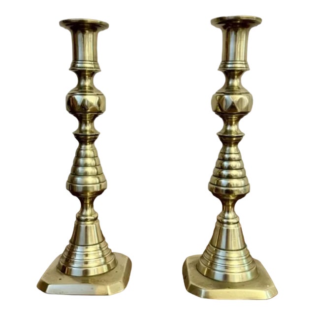 Antique Victorian Brass Candlesticks, 1890, Set of 2 For Sale
