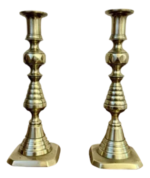Antique Victorian Brass Candlesticks, 1890, Set of 2