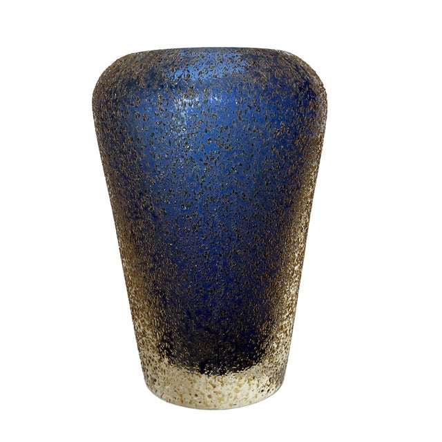 1960s Mid Century Modern Modern Cobalt Blue Glass Vase in the Style of Murano Alessandro Mandruzzato Sommerso Texture Glass For Sale - Image 5 of 14