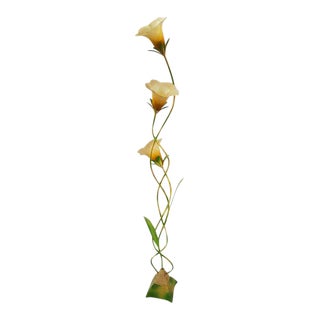 Vintage Art Deco French Floral Painted Wrought Iron Three-Way Floor Lamp For Sale