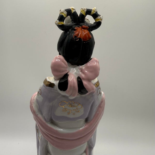 1960s Vintage Chinese Porcelain Girl Court Lady Shougu Hand Drum Musician Geisha Style For Sale - Image 5 of 12