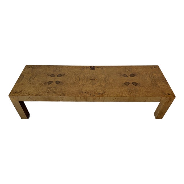 1970’s Milo Baughman Style Parsons Burl Wood Rectangular Coffee Table For Sale