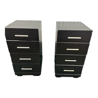 Raymond Loewy for Mengel Black Stained 4 Drawer Nightstand Chest Set of 2 For Sale