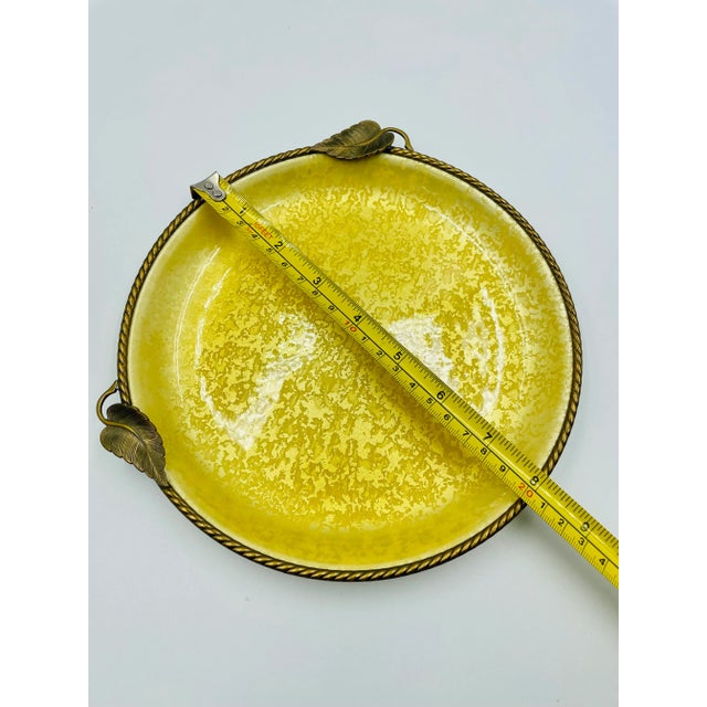 Gold 1950s Evans Handsome Gold Tone & Canary-Enamel Dresser Leaf Tray For Sale - Image 8 of 10