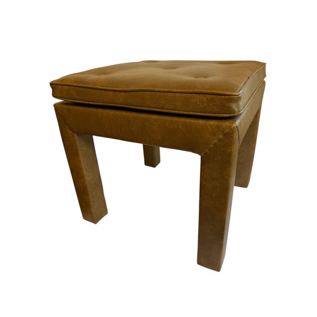 Mid 20th Century Faux Leather Brown Parsons Style Stool For Sale - Image 4 of 11