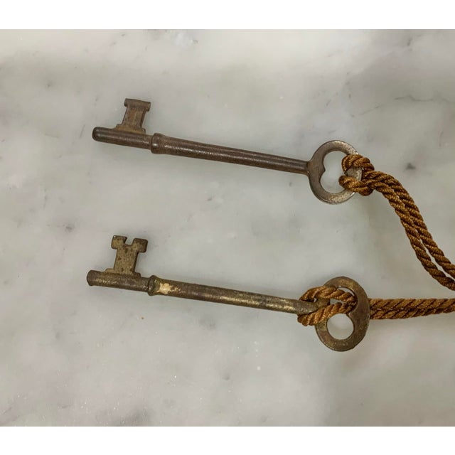 Pair of Oversized Passementerie Silk Tassels With Antique Keys & Heavy Cast Tops - Grandmillennial, Palm Beach Regency, Traditional. See Pics! Set #2 For Sale In New Orleans - Image 6 of 7