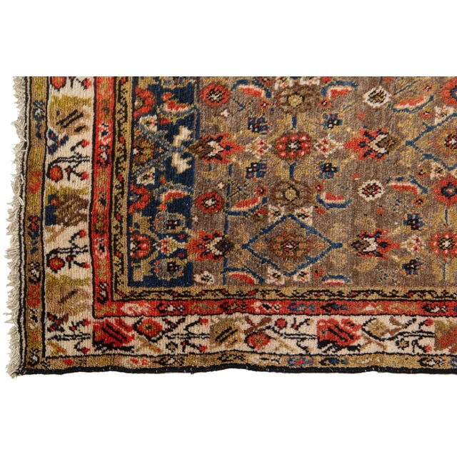1920s Antique Hamadan Floral Wool Runner Handmade in Brown and Rust For Sale - Image 5 of 7