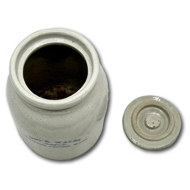 Antique Massachusetts 1 Quart Size Stoneware Oyster Crock - Jar With Hard to Find Original Lid - Circa 1890s For Sale - Image 12 of 18