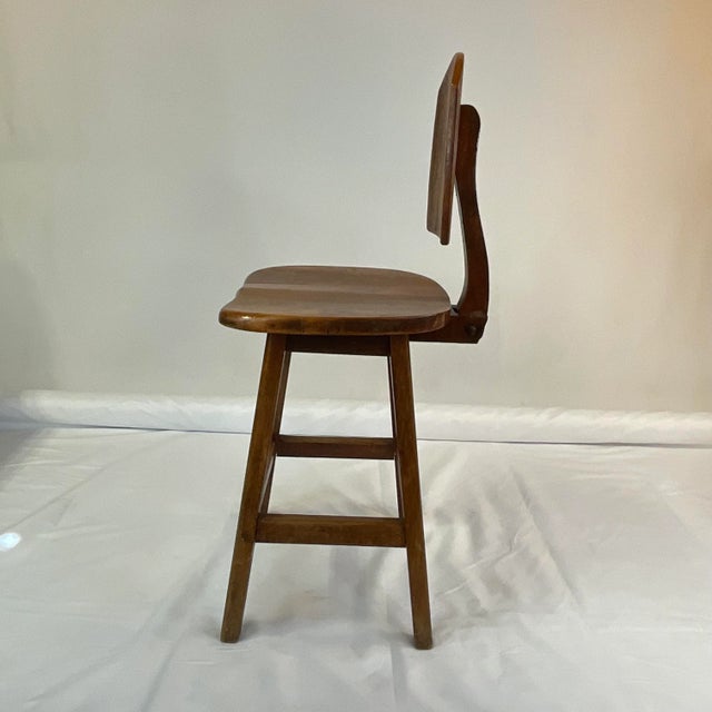 1940s Vintage Folk Art Hand-Crafted Arts & Crafts Pine Counter Barstool. For Sale - Image 6 of 9