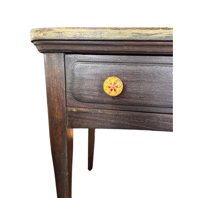 Vintage Distressed Writing Table With Single Drawer & Ceramic Knobs For Sale - Image 4 of 11