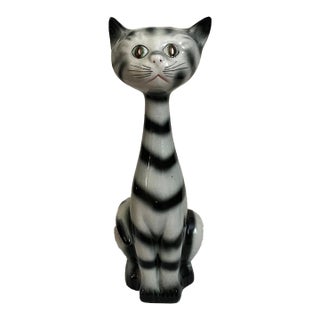 Vintage Long Neck Lipper & Mann Cat Black & White Striped Cat Figurine For Sale