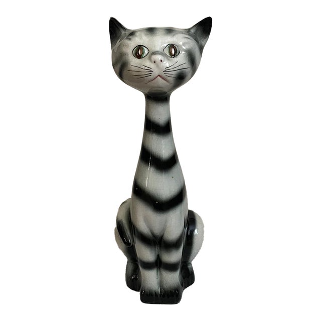 Vintage Long Neck Lipper & Mann Cat Black & White Striped Cat Figurine For Sale
