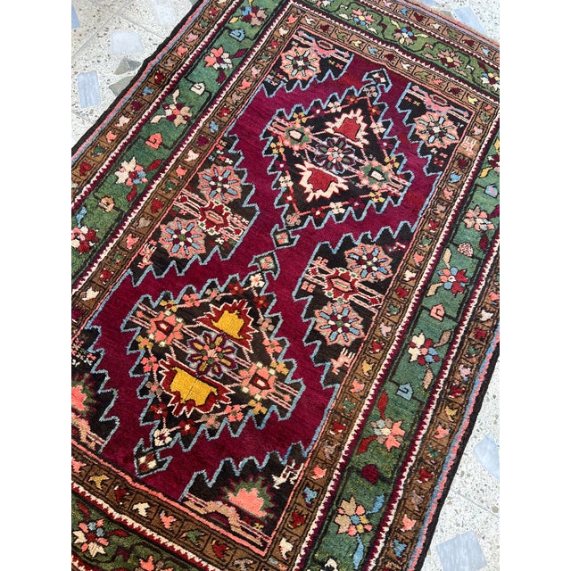 1970s Wine Persian Hamadan Hand-Knotted Wool Rug - 3'5" X 5'3" For Sale - Image 6 of 9
