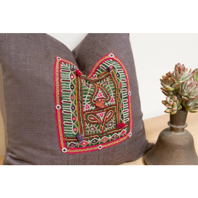 Indian Suma Antique Tapestry Linen Pillow For Sale - Image 3 of 7