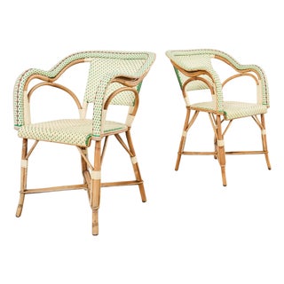 Pair of Maison Gatti Haussman Rattan Braided Bistro Armchairs For Sale