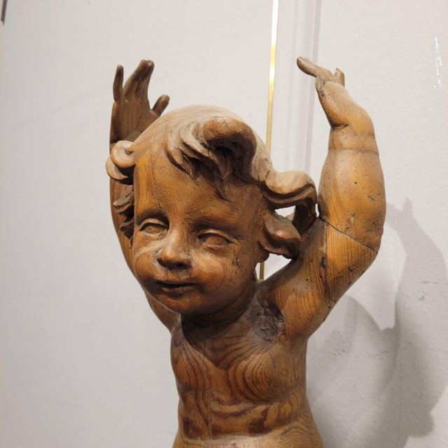 Brown Triumphant Angels in Carved Wood, 1800s, Set of 2 For Sale - Image 8 of 18