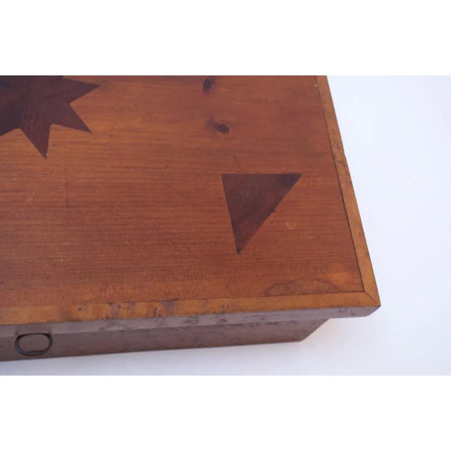 Art Deco Folk Art Deco Maple Burl Wood Decorative Lock Box with Inlay Detail For Sale - Image 3 of 13