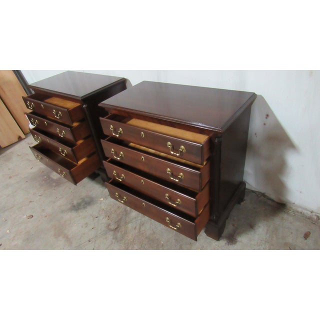 Wood 1980s Pair Ethan Allen Mahogany Four Drawer Large Nightstands Bachelors Chests For Sale - Image 7 of 9