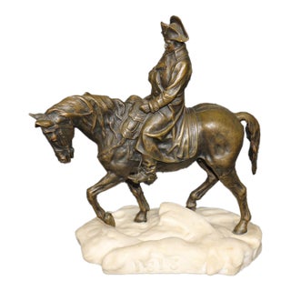 Antique French Bronze and Alabaster Sculpture Napolean on Horseback For Sale