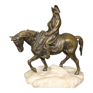 Antique French Bronze and Alabaster Sculpture Napolean on Horseback