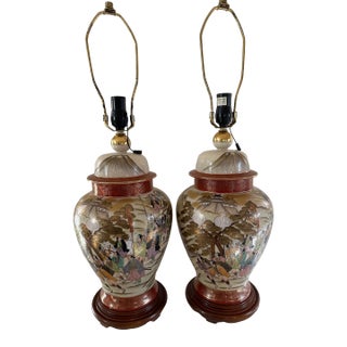 Set of Two Early 20th Century Fujita Kutani Porcelain Mt. Fuji Lamps For Sale