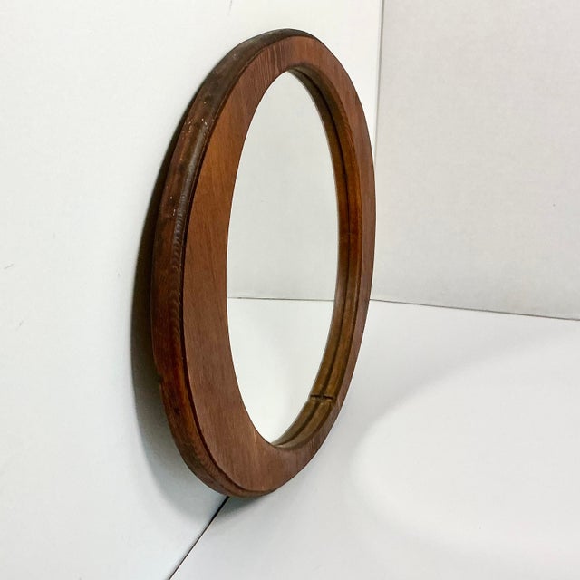 Wood Mid-Century Boho Chic Folk Art Biomorphic Oval Pine Wall Mirror For Sale - Image 7 of 15