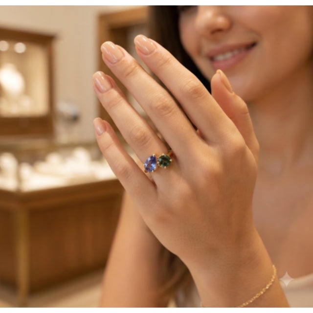 Natural Tourmaline & Tanzanite Ring in 18k Gold For Sale In New York - Image 6 of 7