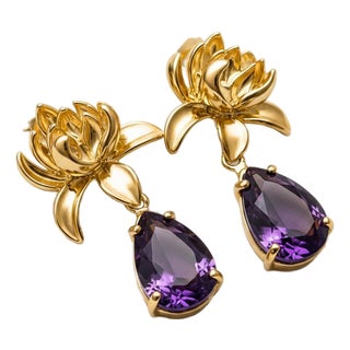 Lotus Amethyst Drop Earrings, Pair For Sale