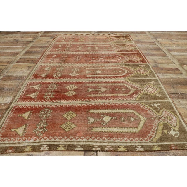 Textile Vintage Turkish Oushak Saph Prayer Rug, 05'07 X 09'03 For Sale - Image 7 of 11