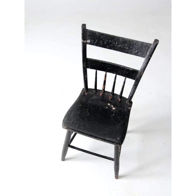 Antique Primitive Black Plank Seat Chair For Sale - Image 6 of 9
