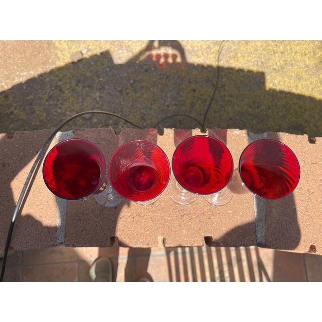 1970s Vintage Ruby Red Ribbed Champagne Flutes - Set of 4 For Sale - Image 5 of 7