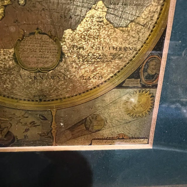 Gold Late 20th Century Gold Foil Ancient World Map Double Hemisphere For Sale - Image 8 of 11