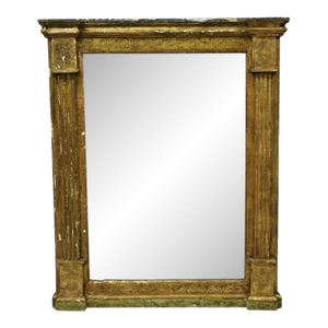 Antique Italian Florentine Giltwood Distressed Gold Looking Glass Wall Mirror