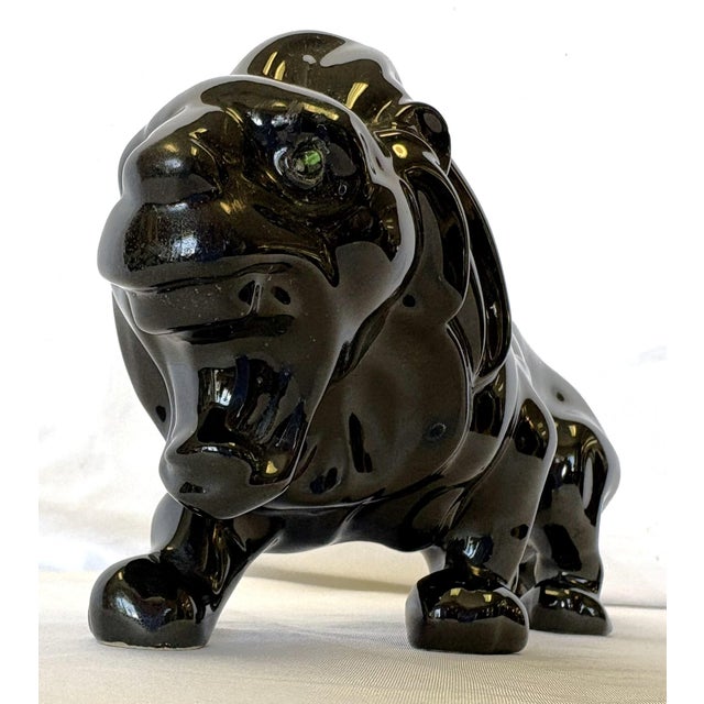 Vintage Ceramic Lion With Green Glass Eyes For Sale - Image 4 of 13