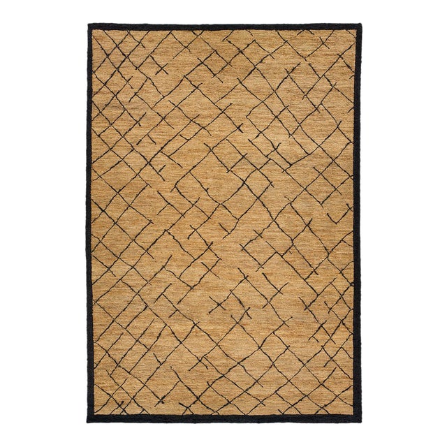 10 X 15 Contemporary Soumak Handmade Geometric Jute Rug in Tan Color For Sale