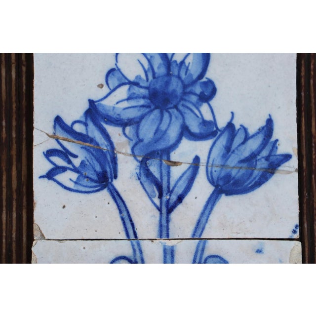 18th Century Baroque Set of Three Tiles Depicting a Flower Vase For Sale - Image 4 of 8