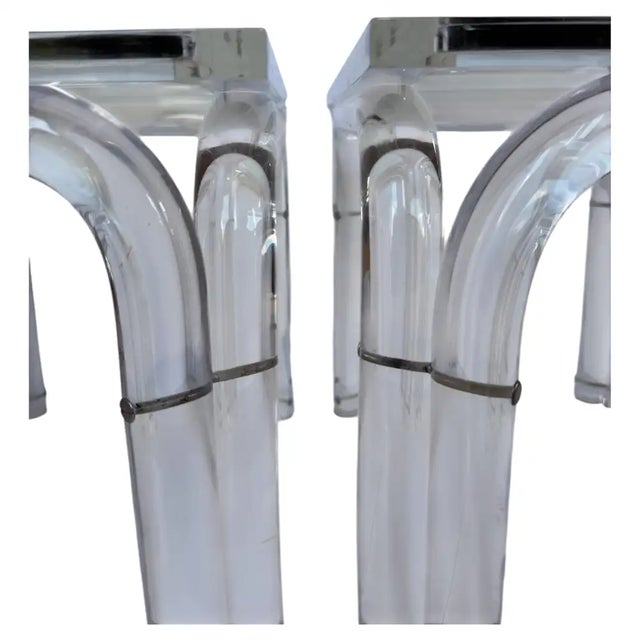Charles Hollis Jones Style Lucite Coffee Cocktail Tables or End Tables, Pair For Sale In Philadelphia - Image 6 of 7