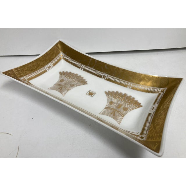 1960s Georges Briard Milk Glass Bowl With Golden Harvest Design Art Deco Style For Sale - Image 9 of 13